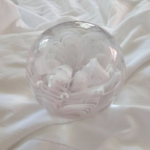Peacock Glass Works Handcrafted Clear & White & Pink Glass Paperweight - Picture 2 of 10